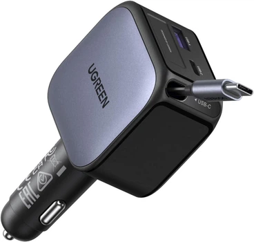 Автомобильное зарядное устройство UGREEN 60W 2C1A Car Charger с встроенным кабелем Black (EC602)