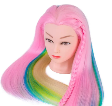 Голова учебная цветная с искусственными волосами GLV-ET, Pink-blue-blonde-yellow