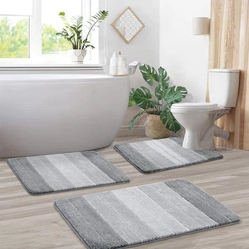 Набір килимків для ванної Soft Comfort 3 шт. Мікрофібра, Високий ворс, 50×80, 40×60 та 50×40 см, Протиковзкий, Сірий (7802894)