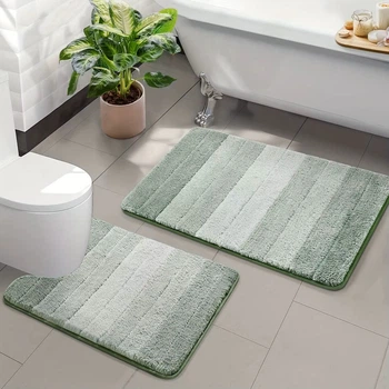 Набір килимків для ванної Soft Comfort 2 шт. Мікрофібра 80×50 та U-подібний 50×40 см, Високий ворс Протиковзкий Зелений (7802897)