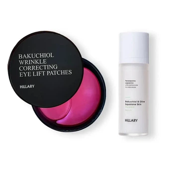 Набор Hillary для ухода за лицом и веками: Патчи Hillary Bakuchiol Wrinkle Correcting & Eye Lift, 60 шт + Сыворотка Hillary Bakuchiol & Olive Squalane Skin Renewal, 30 мл