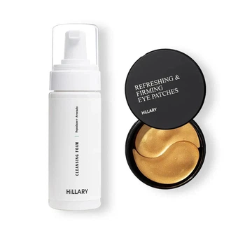 Набор Hillary для ухода за сухой кожей лица: Освежающие патчи Hillary Vitamin C Refreshing & Firming Eye Patches, 60 шт + Очищающая пенка Hillary Cleansing Foam Squalane + Avocado oil, 150 мл