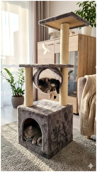 Когтеточка игровой комплекс 5 уровней для кошек до 5 кг серый HOBBY CAT KT3411
