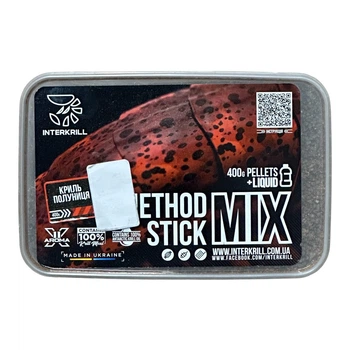 Метод микс Interkrill Пеллетс "METHOD/STICK MIX", 400 г+ (Ликвид Крыль-Клубника, 50г), PLS-002