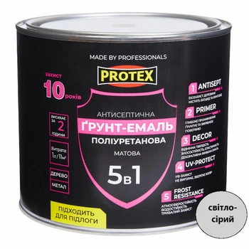 Грунт-эмаль 5в1 полиуретановая для дерева матовая PROTEX RAL 7047 светло-серая 2.4кг 2л