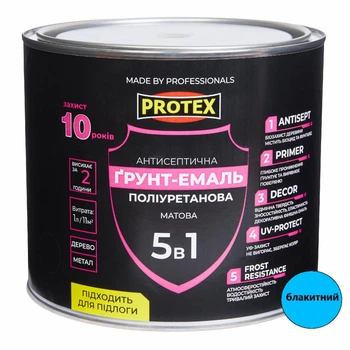 Грунт-емаль 5в1 поліуретанова для дерева матова PROTEX RAL 5015 блакитна 2.4кг 2л