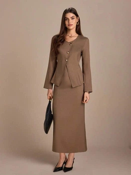 Комплект (юбка + блуза) Shein sz25080195660536141 XS коричневый (100012217)