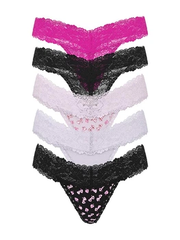 Набор трусиков Victoria's Secret (29578693751) 5-Pack PINK WinkTM Lace-Trim Thong XS комбинированные