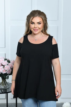 Туніка жіноча літня трикотаж-рубчик колір чорний розмір 48-50