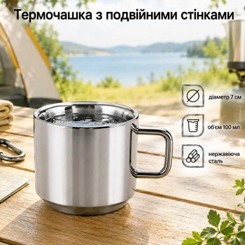 Термочашка из нержавейки с двойными стенками A-PLUS 100 мл (0278)