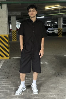 Мужской льняной комплект v.3 Black 7XL