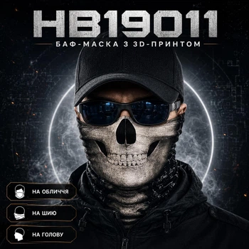Бафф-маска DARK FACE 3D с принтом, бандана-шарф, подшлемник, 50×25 см, черный/серый — Классический череп