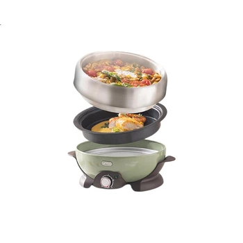 Электрическая кастрюля ERNTE Small Green Pot 2L, электрическая кастрюля для приготовления пищи, электрическая сковорода, многофункциональная бытовая плита, подходит для 2-3 человек. Набор сковородок EHP-25012S оливково-зеленого цвета.