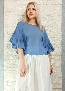 Блуза батистова прямого крою з воланами блакитна New Collection S-L 11-108