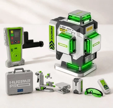 Лазерний рівень Huepar ZK04CG 4D 16 ліній 360° + приймач LR8RG + Bluetooth + кейс
