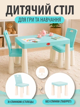 Детский игровой столик со стульями пластиковый стол и 2 стула табуреты легкий устойчивый моющийся для рисования и обучения детей 2–8 лет прямоугольный комплект детской мебели из прочного безопасного пластика со съемными спинками для дома и детского сада