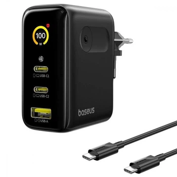 Сетевое зарядное устройство Baseus PicoGo AE21 100W (2Type-C+USB) + Cable Type-C to Type-C 100W 1.5m E0121B00 Black