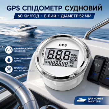 GPS спидометр судовой ACAECMGGFP 52 мм цифровой для лодки и катера 60 км/ч, влагозащищенный указатель скорости, белый
