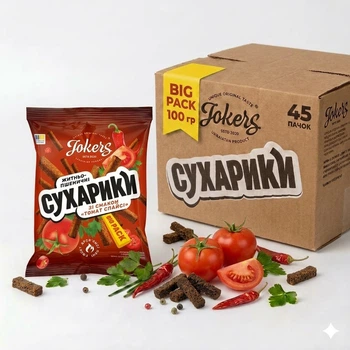 Ящик сухариків житньо-пшеничні 45 уп Томат спайсі Big pack Jokers м/у 100г
