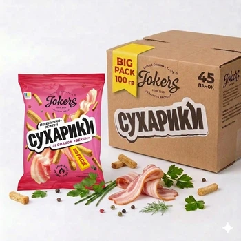 Ящик сухариків пшенично-житніх 45 уп Бекон Big pack Jokers м/у 100г