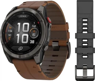 Смарт-часи Garmin Fenix 8 Pro 51 mm AMOLED Carbon Gray DLC Titanium with Chestnut Leather Band (010-03199-40)