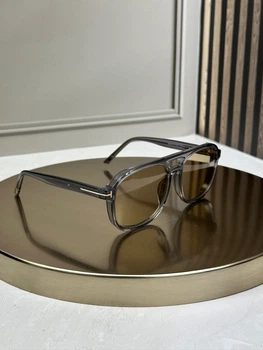 Сонцезахисні окуляри Tom Ford FT1022 сірі прозорі авіатор, коричнева лінза, подвійний міст, унісекс,