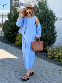 Жіночий літній комплект (сукня міді+жакет) Uaclothes 48-50 Блакитний (like38615-190491371)