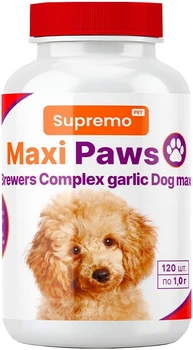 Витамины Supremo Maxi Paws комплекс пивных дрожжей с чесноком для собак больших пород, таблетки 120 шт. х 1.0 г (4820275973627)