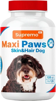 Витамины Supremo Maxi Paws для кожи и шерсти собак, таблетки 120 шт. х 1.0 г (4820275973689)