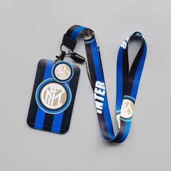 Бейдж-холдер для карт и пропусков с ремешком на шею ФК Интер (Inter Milan), пластиковый чехол для ID-карт черно-синий