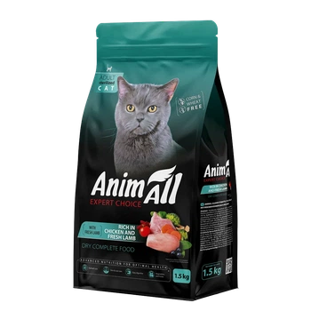 Полнорационный сухой корм AnimAll - для стерилизованных кошек, с курицей и свежей ягнятиной, 1.5 кг (5902706511703)