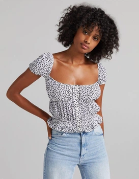 Топ Bershka білий в чорний візерунок UAEIG377 M