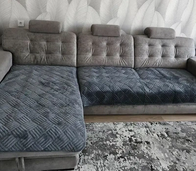 Велюровый дивандек накидки чехлы покрывало на диван и кресла 3в1 (2шт 90х160см; 1шт 90х210см) прорезиненный серый (kolp67)