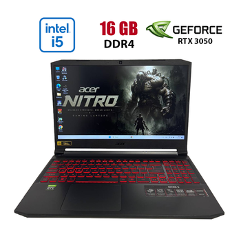 Игровой ноутбук Б-класс Acer Nitro 5 AN515-57 / 15.6" (1920x1080) IPS / Intel Core i5-11400H (6 (12) ядер по 2.7 - 4.5 GHz) / 16 GB DDR4 / 256 GB SSD + 1000 GB HDD / nVidia GeForce RTX 3050, 4 GB GDDR6, 128-bit / HDMI / WebCam б/у