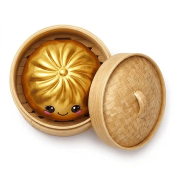 Игрушка-антистресс сквиш Dumpling Squishy Bun Metallic Пельмень в пароварке 10см