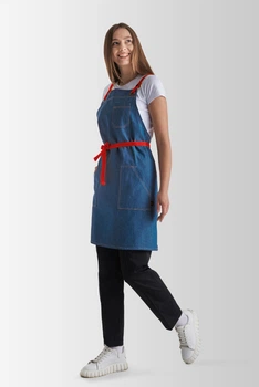 Фартук бармена, официанта Vsetex Muffin Jeans Джинс Красние ремни