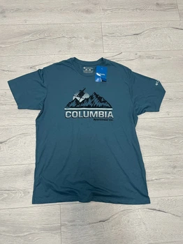 Чоловіча футболка Columbia спортивна літня в зал на кожен день з принтом бавовна синій L