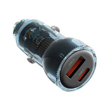 АЗП XO CC60 Smart Transparent Car Charger A30W+C30W/Simultaneous 60W Синій
