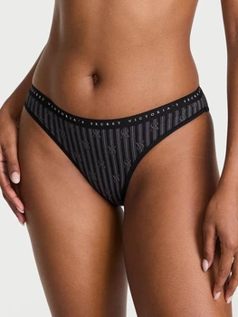 Котонові трусики-бікіні Victoria's Secret Stretch Cotton Bikini Panty M Black Logo Stripes 27066971