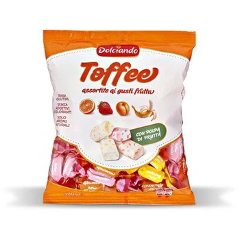 Ириски жевательные Dolciando Toffe Frutta ассорти с фруктовой мякотью 300 грамм