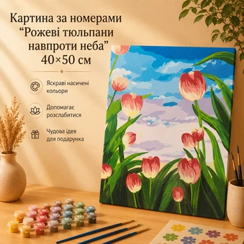 Картина за номерами "Рожеві тюльпани навпроти неба" 40×50 см
