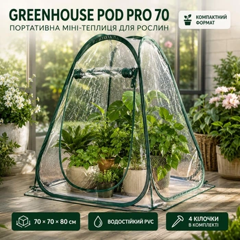 Портативная мини-теплица для рассады и растений GREENHOUSE POD PRO 70 70×70×80 см с PVC-покрытием и колышками