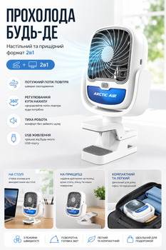 Мини вентилятор с увлажнителем и прищепкой, аккумулятором 2000 мАч, USB Type-C зарядкой, 3 скоростями и поворотом 360°