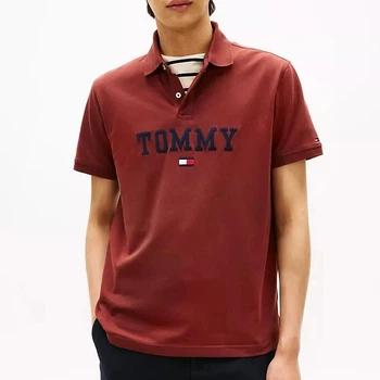 Чоловіча футболка поло Tommy Hilfiger regular fit, з написом, коричневого кольору, розмір M