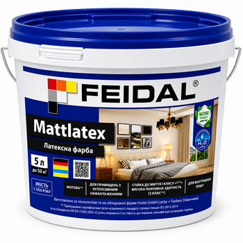 Фарба інтер’єрна латексна Feidal Mattlatex матова миюча для стін і стелі 5л.