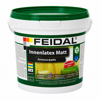 Фарба інтер’єрна латексна Feidal Innenlatex Matt глибокоматова миюча для стін і стелі 1 л Біла