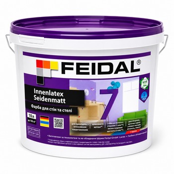 Фарба інтер’єрна латексна Feidal Innenlatex Seidenmatt шовковисто-матова миюча біла для стін і стелі 10л.