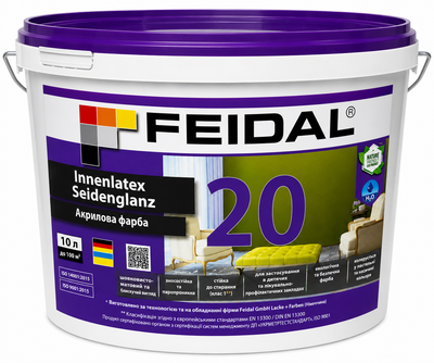 Латексна фарба для стін і стелі Feidal Innenlatex Seidenglanz біла шовковистий блиск 10л.