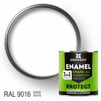 Емаль антикорозійна 3 в 1 PROTECT, 0,75 кг, Шовковисто-матовий, Білий RAL 9016