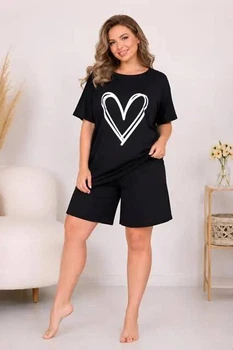 Піжама жіноча комплект шорти+футболка, Чорна, 2XL